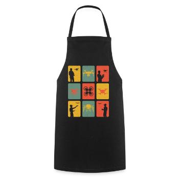 Retro Drone Drone Pilot Quadcopter Drones - Cooking Apron - black - Front - AI Model Male 185 dark (185cm)