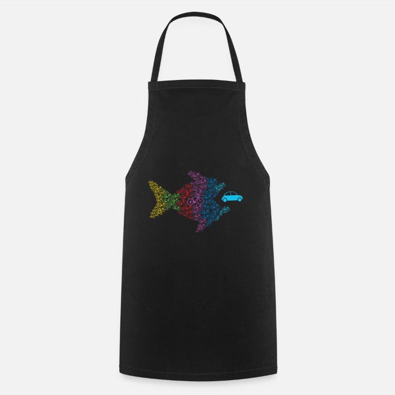 Retro Bicycle Fish Eats Car Bicycle Lover Cyclists - Tablier de cuisine - noir