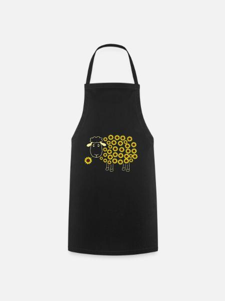 Mouton mignon avec fleur Laine Tournesol Fille - Tablier de cuisine - noir