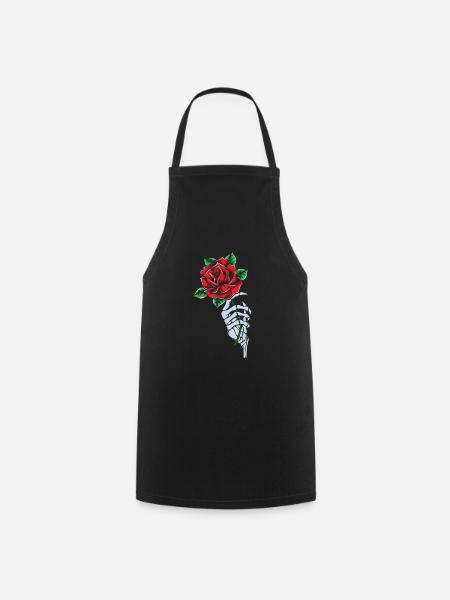 Rose Rouge Squelette Main Rose Fleur Rose Rouge Gothique - Tablier de cuisine - noir