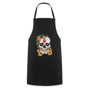 Floral Sugar Skull Muertos Day Of Dead Flower - Tablier de cuisine - noir - Devant - AI Model Male 185 dark (185cm)
