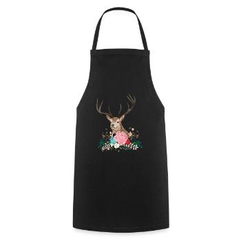 Deer Flower - Kochschürze - Schwarz - Vorne - AI Model Male 185 dark (185cm)