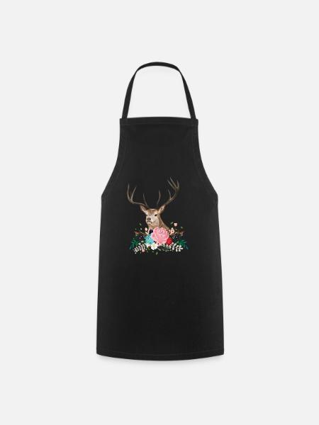 Deer Flower Antlers Floral Wildlife - Kochschürze - Schwarz