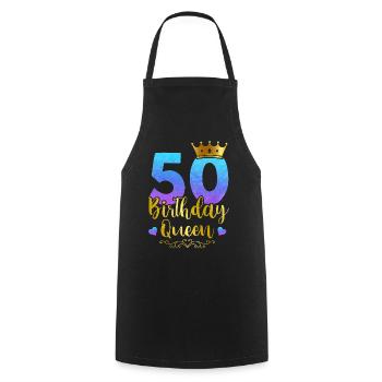 Ladies Birthday Queen 50th Birthday 50 Years Born - Cooking Apron - black - Front - AI Model Male 185 dark (185cm)