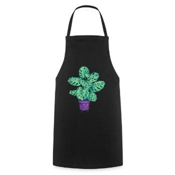 Pflanzen Topfpflanze Monstera Cartoon Zeichnung - Kochschürze - Schwarz - Vorne - AI Model Male 185 dark (185cm)