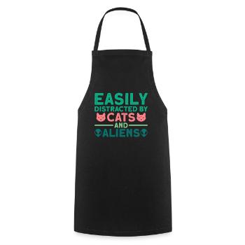 Facilement distrait par les chats et les extraterrestres - Alien - Tablier de cuisine - noir - Devant - AI Model Male 185 dark (185cm)