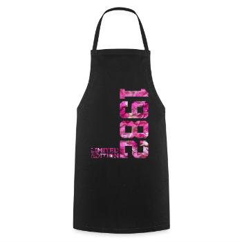 LIMITED EDITION 1982 PINK 44. GEBURTSTAG - Kochschürze - Schwarz - Vorne - AI Model Male 185 dark (185cm)