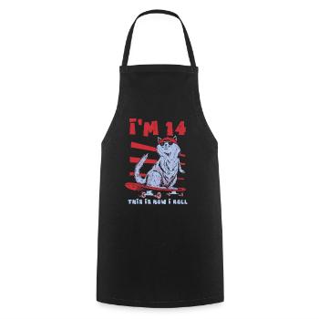 Age 14 Year Birth Street Cat Skating Skate Skater - Cooking Apron - black - Front - AI Model Male 185 dark (185cm)