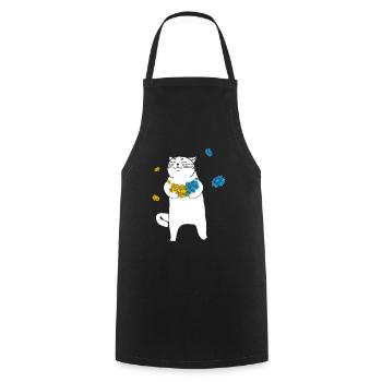 Ukraine Cat Flowers Je me tiens avec l’Ukraine - Tablier de cuisine - noir - Devant - AI Model Male 185 dark (185cm)