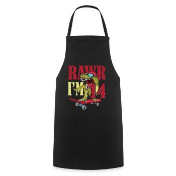 Birth Born Age 14 Years Old Dinosaur Skateboard - Cooking Apron - black - Front - AI Model Male 185 dark (185cm)