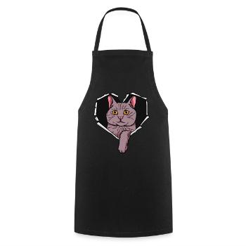 Katze Riss zerissenes Loch Herz Katzen - Kochschürze - Schwarz - Vorne - AI Model Male 185 dark (185cm)