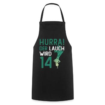 Hurra der Lauch wird 14 - Kochschürze - Schwarz - Vorne - AI Model Male 185 dark (185cm)