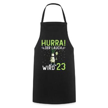 Hurra der Lauch wird 23 - Kochschürze - Schwarz - Vorne - AI Model Male 185 dark (185cm)