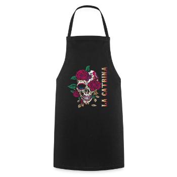 Catrina Creepy Sugar Skull Muertos Dead Halloween - Kochschürze - Schwarz - Vorne - AI Model Male 185 dark (185cm)