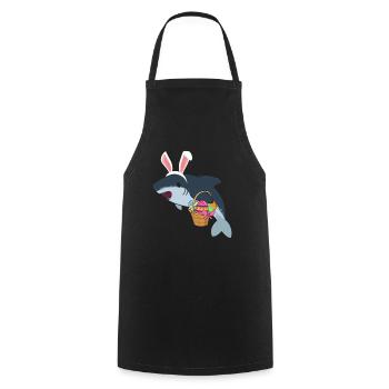 Easter Shark Shark with Easter Egg in basket - Cooking Apron - black - Front - AI Model Male 185 dark (185cm)