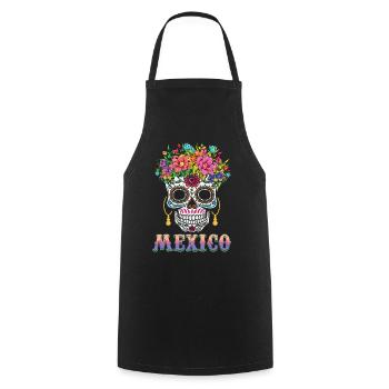 Mexico Halloween Muertos Day Of Dead Sugar Bone - Cooking Apron - black - Front - AI Model Male 185 dark (185cm)