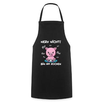 Bin am Zocken Gaming Schwein - Kochschürze - Schwarz - Vorne - AI Model Male 185 dark (185cm)