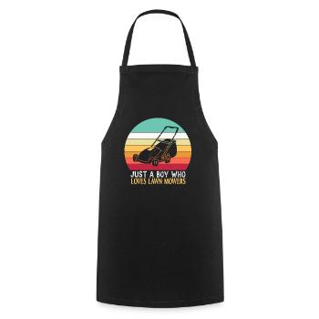 Only a boy The lawn mower loves lawn mowing grass - Cooking Apron - black - Front - AI Model Male 185 dark (185cm)
