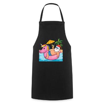 Beach Christmas Santa In Pool Summer 2022 - Cooking Apron - black - Front - AI Model Male 185 dark (185cm)