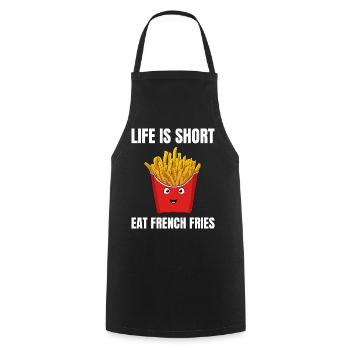 La vie est courte Manger Français frites Pommes Frites - Tablier de cuisine - noir - Devant - AI Model Male 185 dark (185cm)