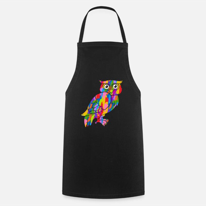 Eule Bunt Vintage Regenbogen Retro Eulen Kauz - Kochschürze - Schwarz