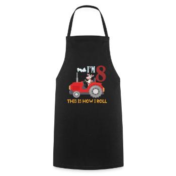 Birth Born Age 8 Year Old Farmer Farm Cow Tractor - Cooking Apron - black - Front - AI Model Male 185 dark (185cm)