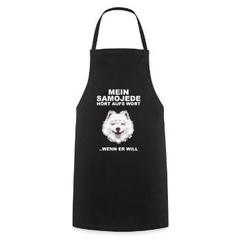 Samoyede écoute la parole quand il veut Saojeden - Tablier de cuisine - noir - Devant - AI Model Male 185 dark (185cm)