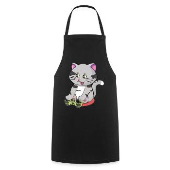 Cute Gaming Cat Playing Video Game Lover Gaming - Cooking Apron - black - Front - AI Model Male 185 dark (185cm)
