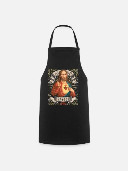 Jésus vintage, Jésus-Christ, Sacré-Cœur - Tablier de cuisine - noir