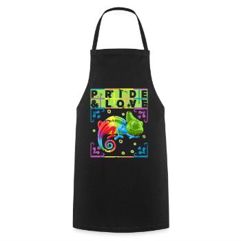 Rainbow Chameleon, LGBT Pride-Rainbow LGBTQ - Cooking Apron - black - Front - AI Model Male 185 dark (185cm)