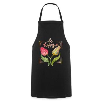 Be-happy, motivation, saying with vintage tulips - Cooking Apron - black - Front - AI Model Male 185 dark (185cm)