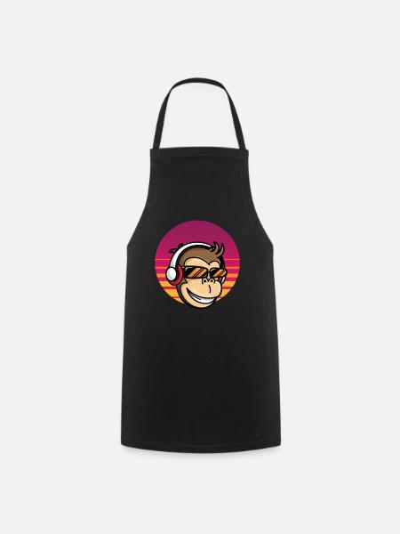 Monkey DJ Monkey avec casque - Tablier de cuisine - noir