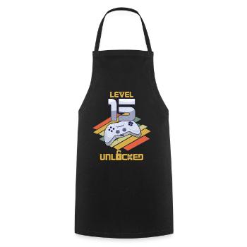 Retro Video Game Lover Age 15 Level Unlocked - Kochschürze - Schwarz - Vorne - AI Model Male 185 dark (185cm)