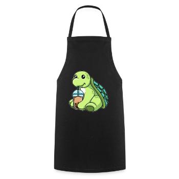 Schildkröte trinkt Bubble Tea - Kochschürze - Schwarz - Vorne - AI Model Male 185 dark (185cm)