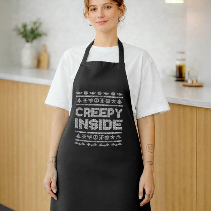 Stitch Pattern Funny Creatures Inside Halloween Cooking Apron