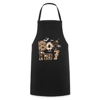 Halloween Pattern Ghost Creatures Birth Age 7 - Cooking Apron - black - Front - AI Model Male 185 dark (185cm)