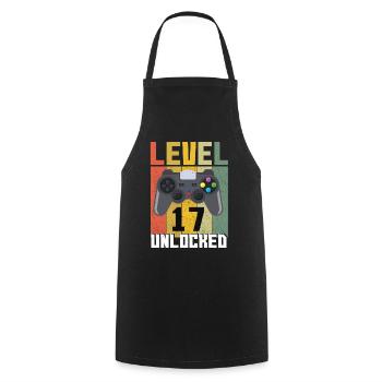 Vintage Gamer Video Game Lover Age 17 Unlocked - Cooking Apron - black - Front - AI Model Male 185 dark (185cm)