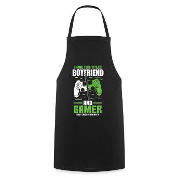Two Titles Boyfriend Gamer Video Game Lover Gaming - Cooking Apron - black - Front - AI Model Male 185 dark (185cm)