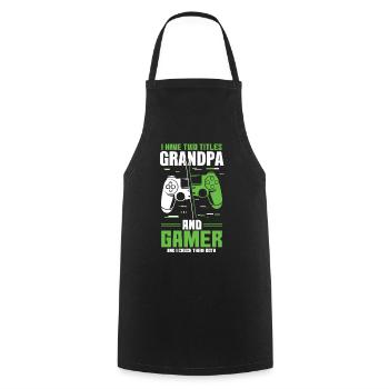 Two Titles Grandpa Gamer Video Game Lover Gaming - Cooking Apron - black - Front - AI Model Male 185 dark (185cm)