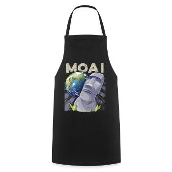Easter Island, Moai, Stone Heads, Rapa-Nui - Cooking Apron - black - Front - AI Model Male 185 dark (185cm)