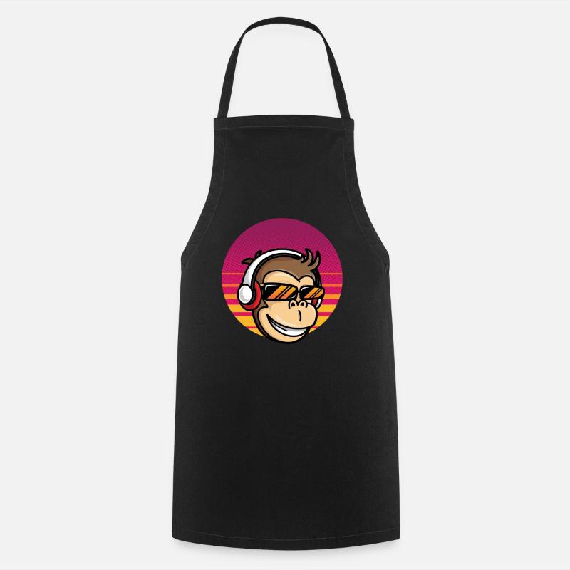 Monkey DJ Monkey with Headphones - Cooking Apron - black