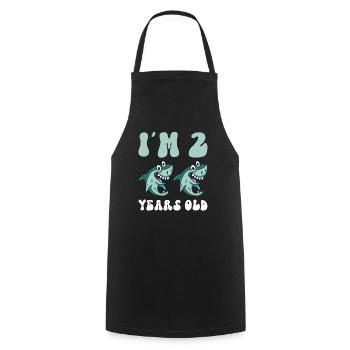 The Little Megalodon Hunter is 2 - Megalodon Shark - Cooking Apron - black - Front - AI Model Male 185 dark (185cm)