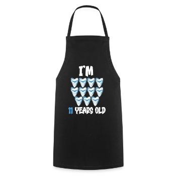 I am 11 years old - Megalodon tooth shark 11. - Cooking Apron - black - Front - AI Model Male 185 dark (185cm)