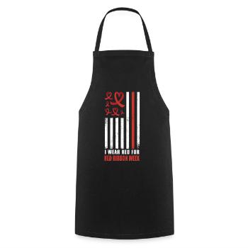 Ruban drapeau rouge Semaine du cœur je porte rouge - Tablier de cuisine - noir - Devant - AI Model Male 185 dark (185cm)