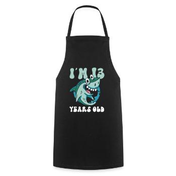 This little megalodon hunter is 14 - - Cooking Apron - black - Front - AI Model Male 185 dark (185cm)