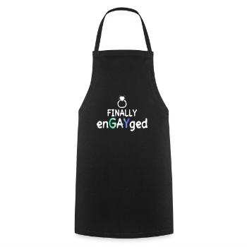 Enfin EnGAYged - Enterrement de vie de garçon gay - Tablier de cuisine - noir - Devant - AI Model Male 185 dark (185cm)