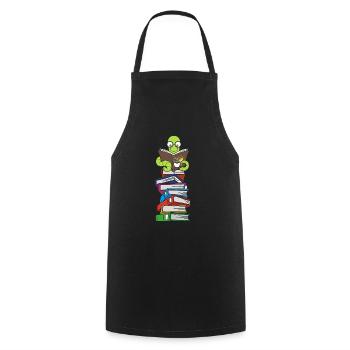 Wurm liest Bücher mit Kaffee - Kochschürze - Schwarz - Vorne - AI Model Male 185 dark (185cm)