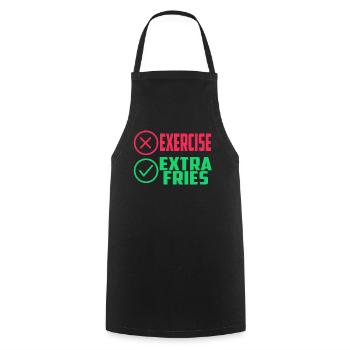 Übung Extra Pommes Exercise Extra Fries Fitness - Kochschürze - Schwarz - Vorne - AI Model Male 185 dark (185cm)
