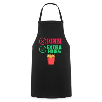 Übung Extra Pommes Exercise Extra Fries Fitness - Kochschürze - Schwarz - Vorne - AI Model Male 185 dark (185cm)