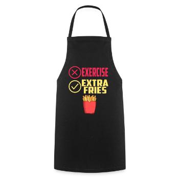Übung Extra Pommes Exercise Extra Fries Fitness - Kochschürze - Schwarz - Vorne - AI Model Male 185 dark (185cm)